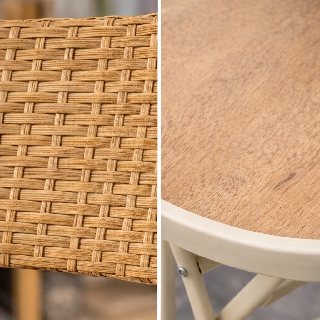 Dawsons Living Folding Wicker/Metal Bistro 2 Seat Set - Weather Resistant Outdoor Garden Furniture Set - Decking Patio Conservatory Balcony Set (Natural)