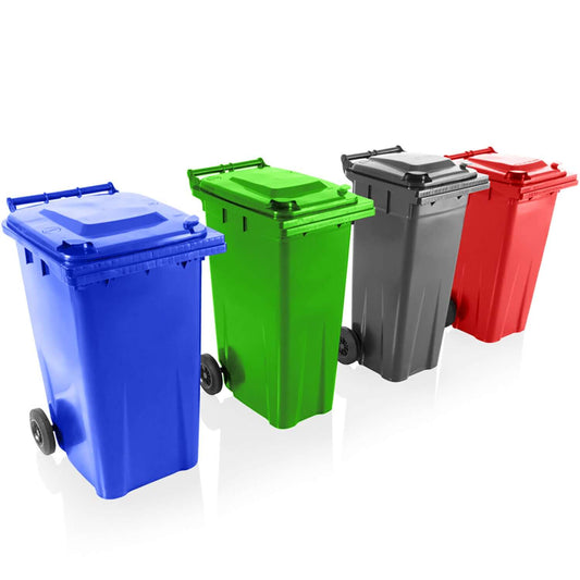 Outdoor Wheelie Bin 80L, 120L, 140L, 180L, 240L, 360L Council Size with Rubber Wheels - Colour Options