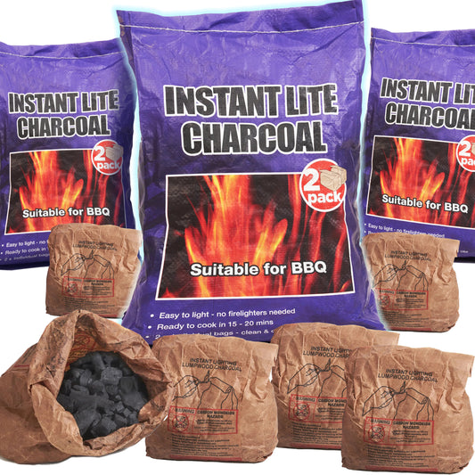 6 x 1.25kg Bags (10kg) Premium Instant Light BBQ Charcoal, Bags of Instant Barbecue Lumpwood Charcoal