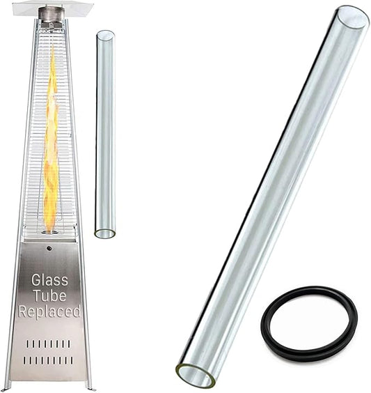 GardenCo Outdoor Flame Patio Heater (TUBE ONLY HEATER NOT INCLUDED) - Stainless Steel Gas Pyramid Patio Heater - Weatherproof Cover and Wheels - 13Kw (Spare Glass Tube with Rubber Seal) UPC 5056337110467