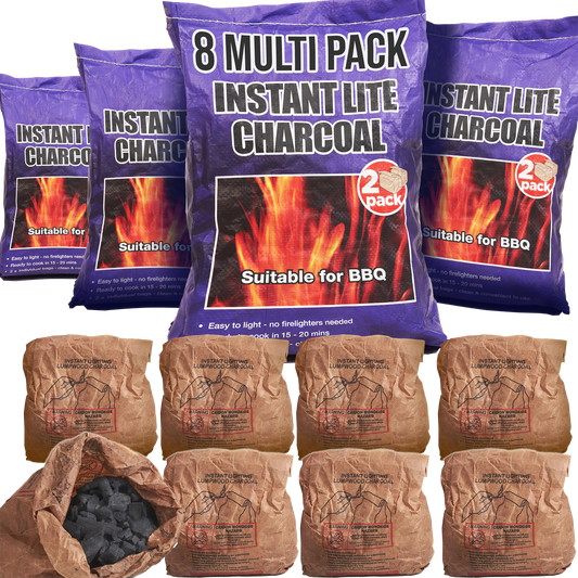 8 x 1.25kg Bags (10kg) Premium Instant Light BBQ Charcoal, Bags of Instant Barbecue Lumpwood Charcoal