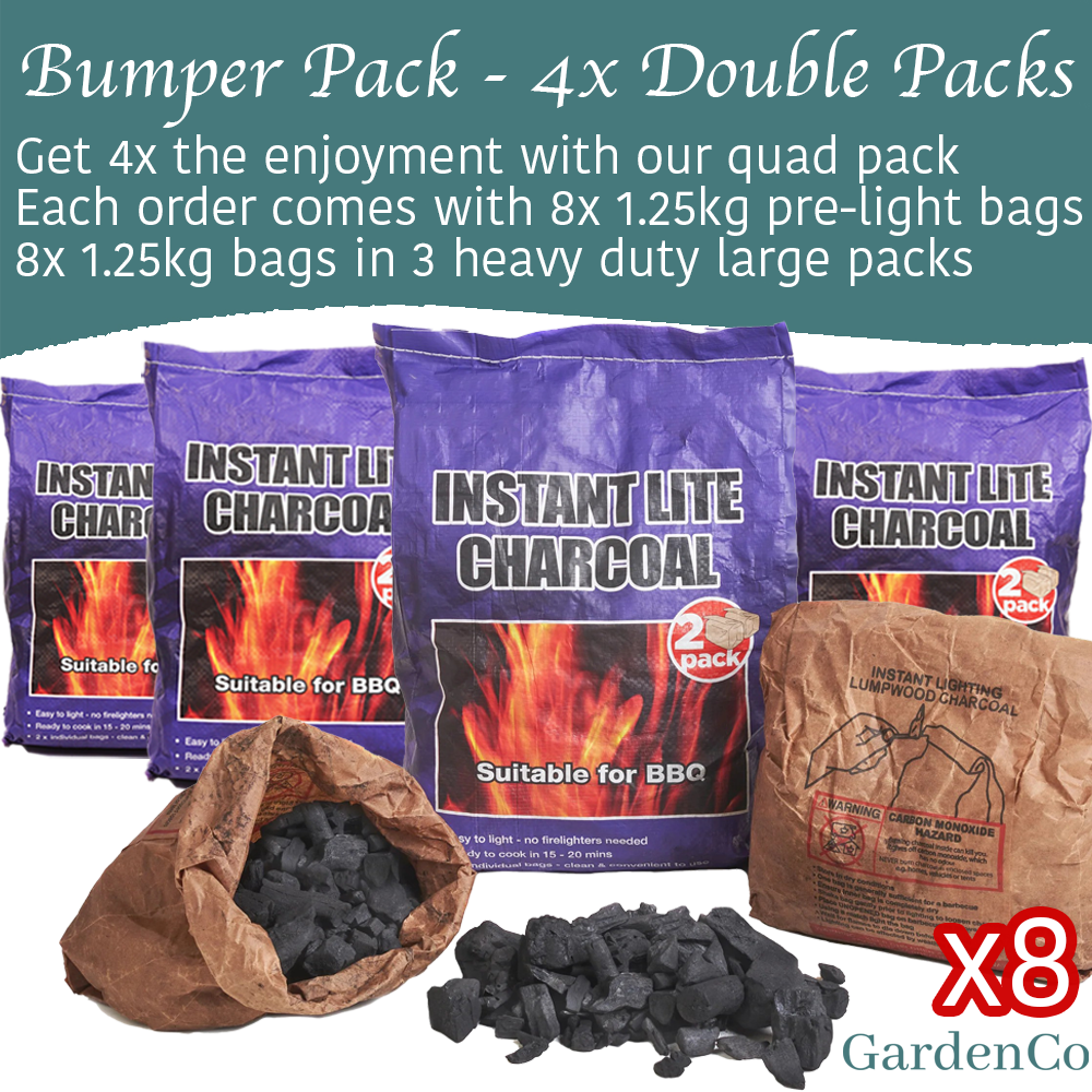 8 x 1.25kg Bags (10kg) Premium Instant Light BBQ Charcoal, Bags of Instant Barbecue Lumpwood Charcoal