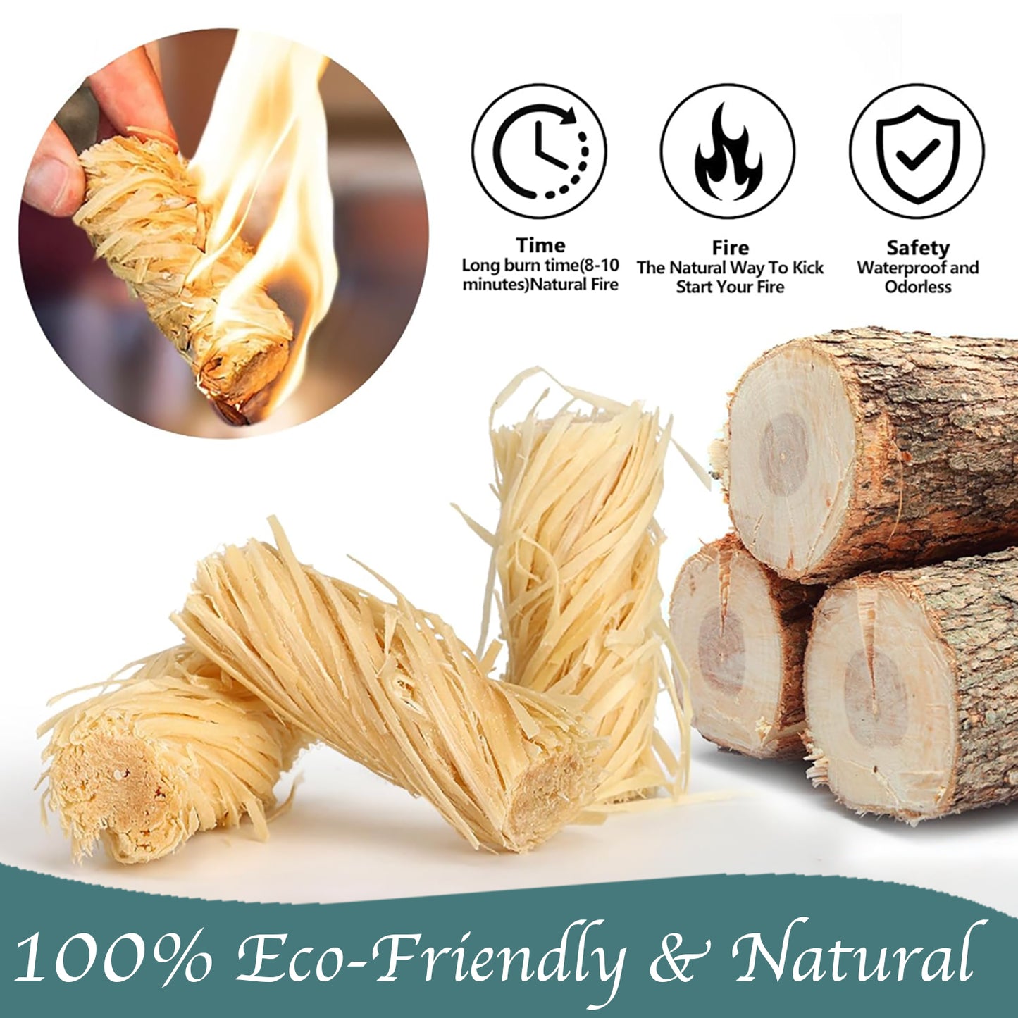 500 Natural Firelighters Large Box. Natural Wood Wool Wax Fire Lighters.