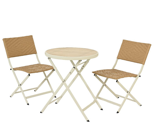 Dawsons Living Folding Wicker/Metal Bistro 2 Seat Set - Weather Resistant Outdoor Garden Furniture Set - Decking Patio Conservatory Balcony Set (Natural)