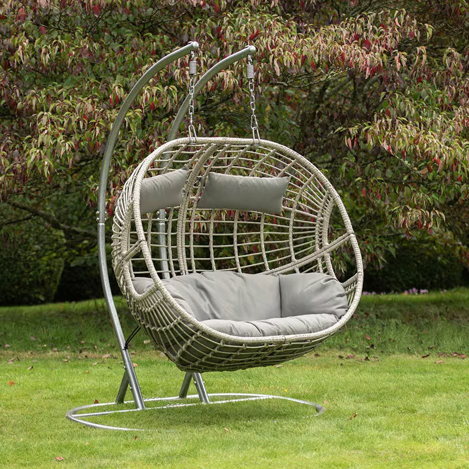 Vienna Hanging Double Rattan Egg Swing Chair Hammock - Colour: Grey