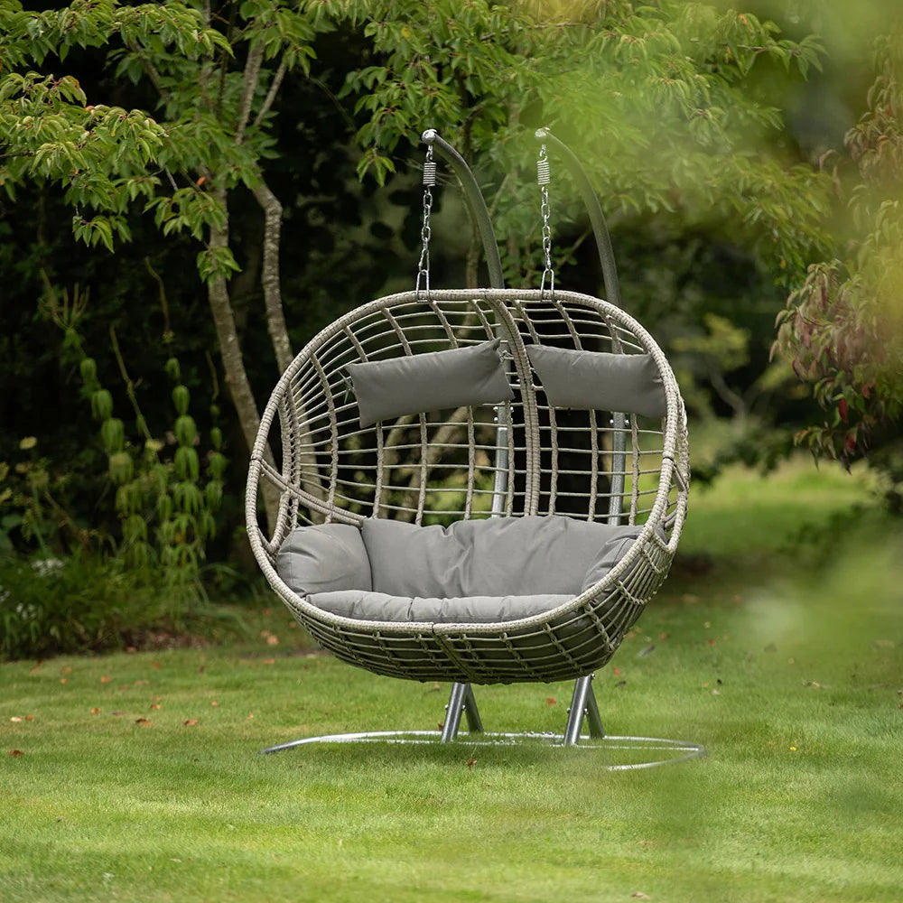 Vienna Hanging Double Rattan Egg Swing Chair Hammock - Colour: Grey