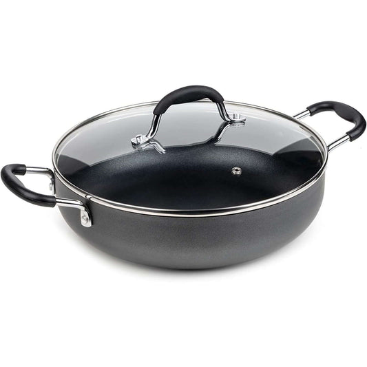 24cm or 28 cm (8" or 11") Grey Non Stick Aluminium Shallow Casserole, Sauté Pan with Lid 4.25L
