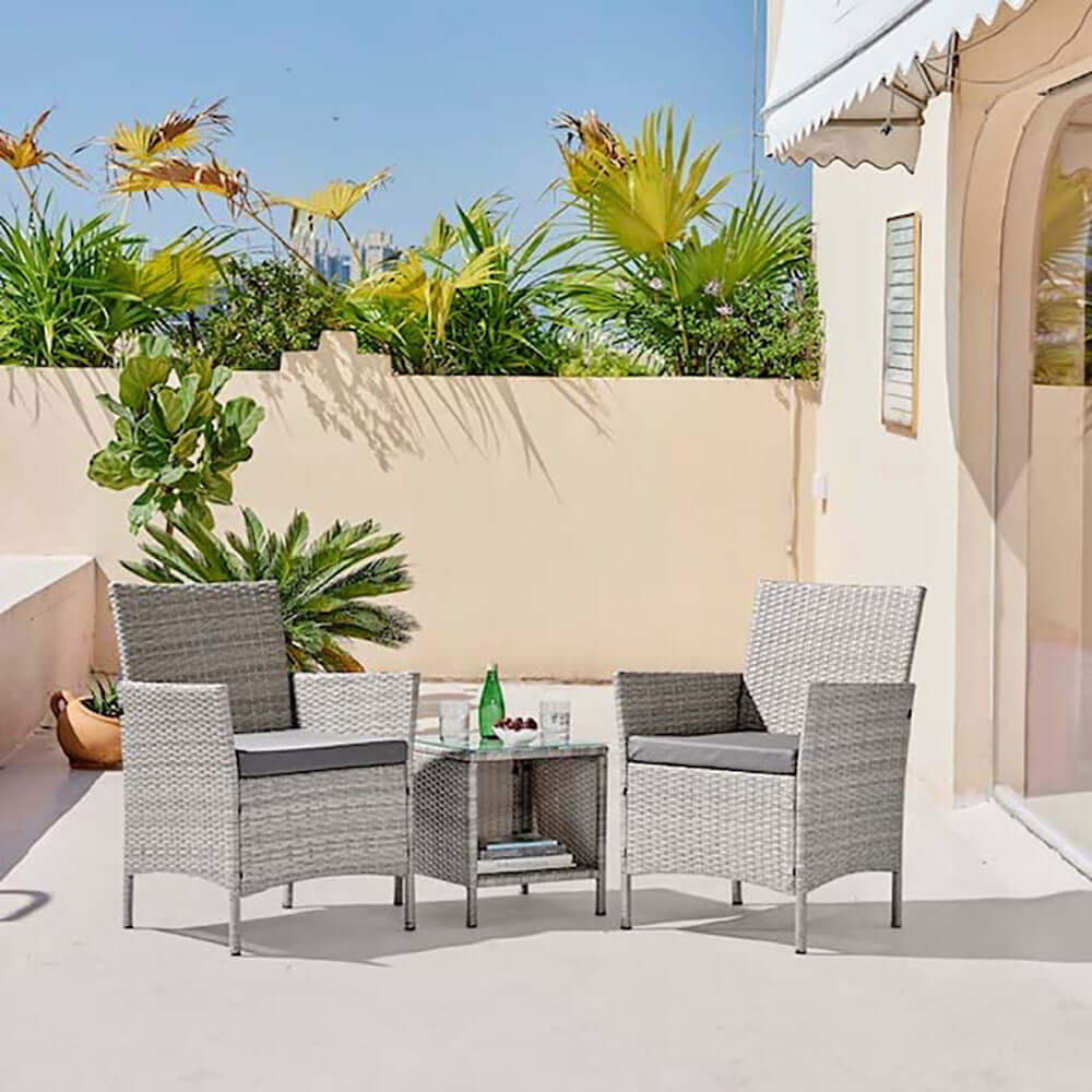 Truffle Grey 2 Seat Rattan Bistro Set with Low Drinks Table
