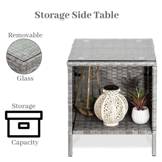 Truffle Grey 2 Seat Rattan Bistro Set with Low Drinks Table