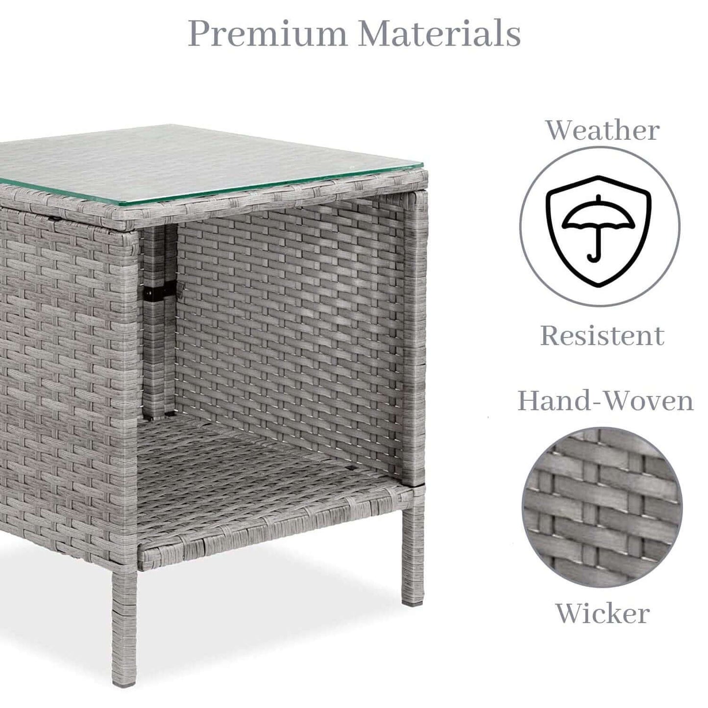 Truffle Grey 2 Seat Rattan Bistro Set with Low Drinks Table