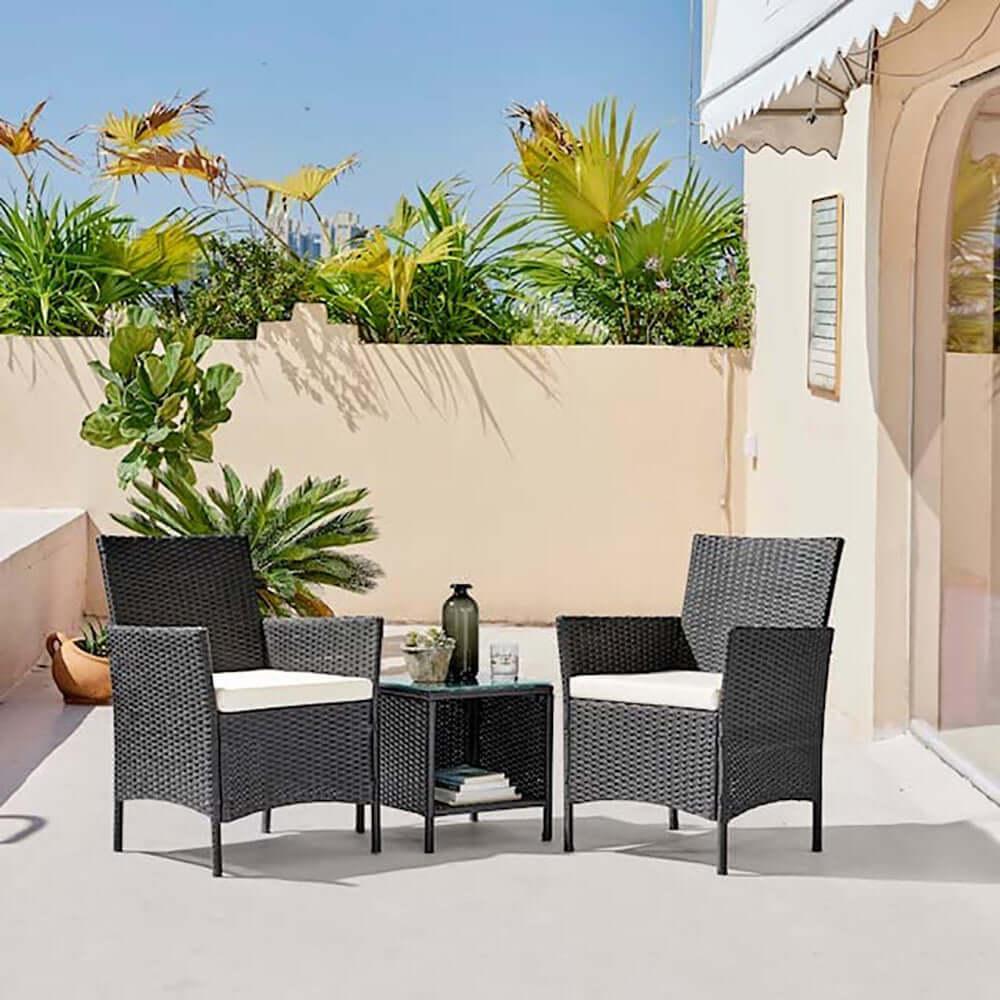 Black 2 Seat Rattan Bistro Set & Low Drinks Table