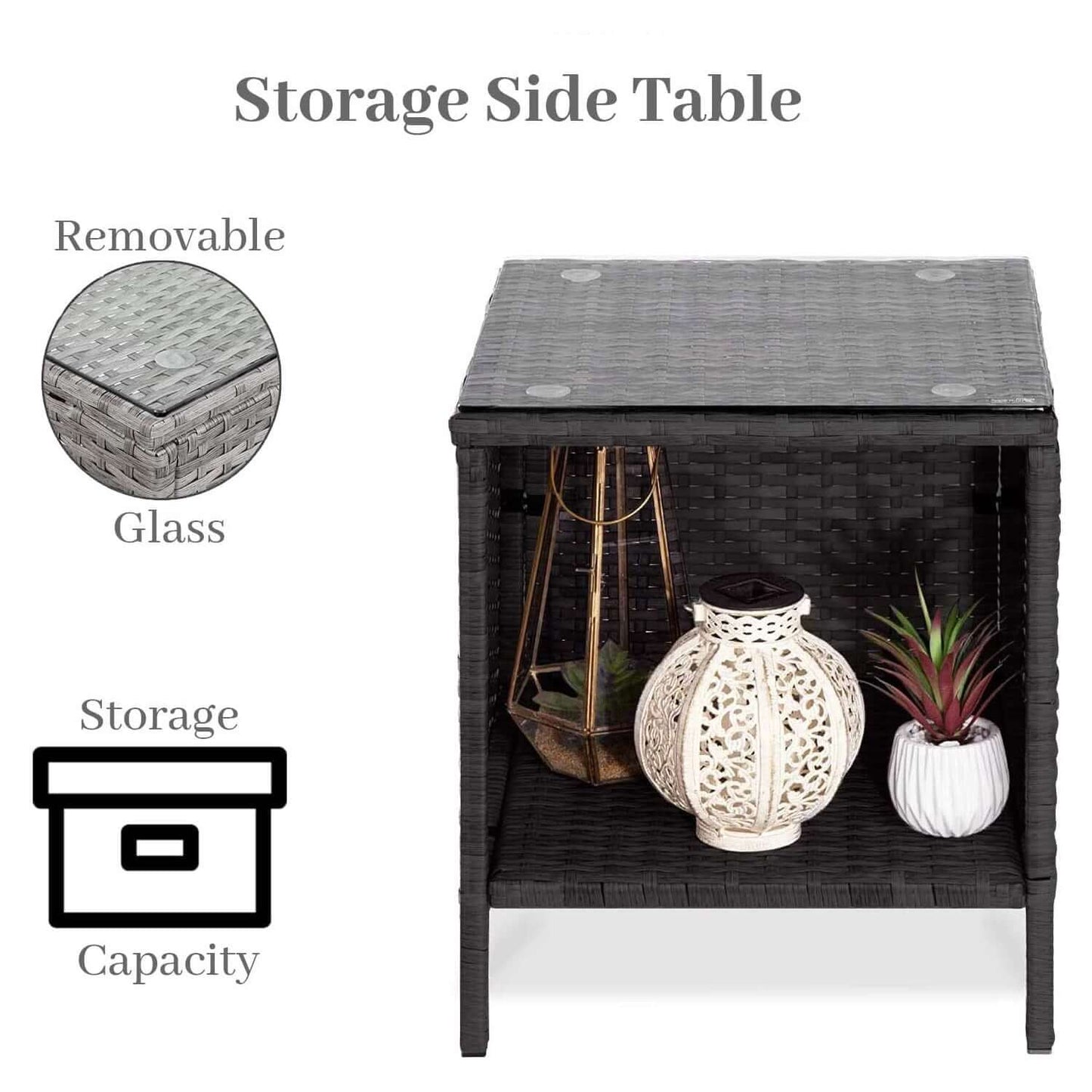 Black 2 Seat Rattan Bistro Set & Low Drinks Table