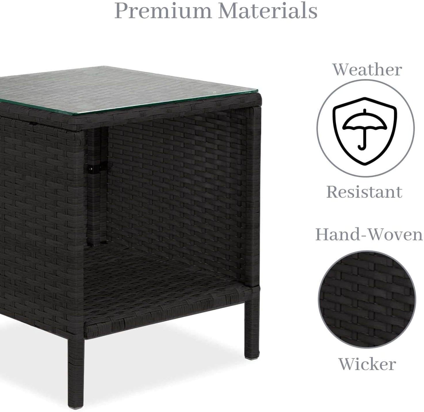 Black 2 Seat Rattan Bistro Set & Low Drinks Table