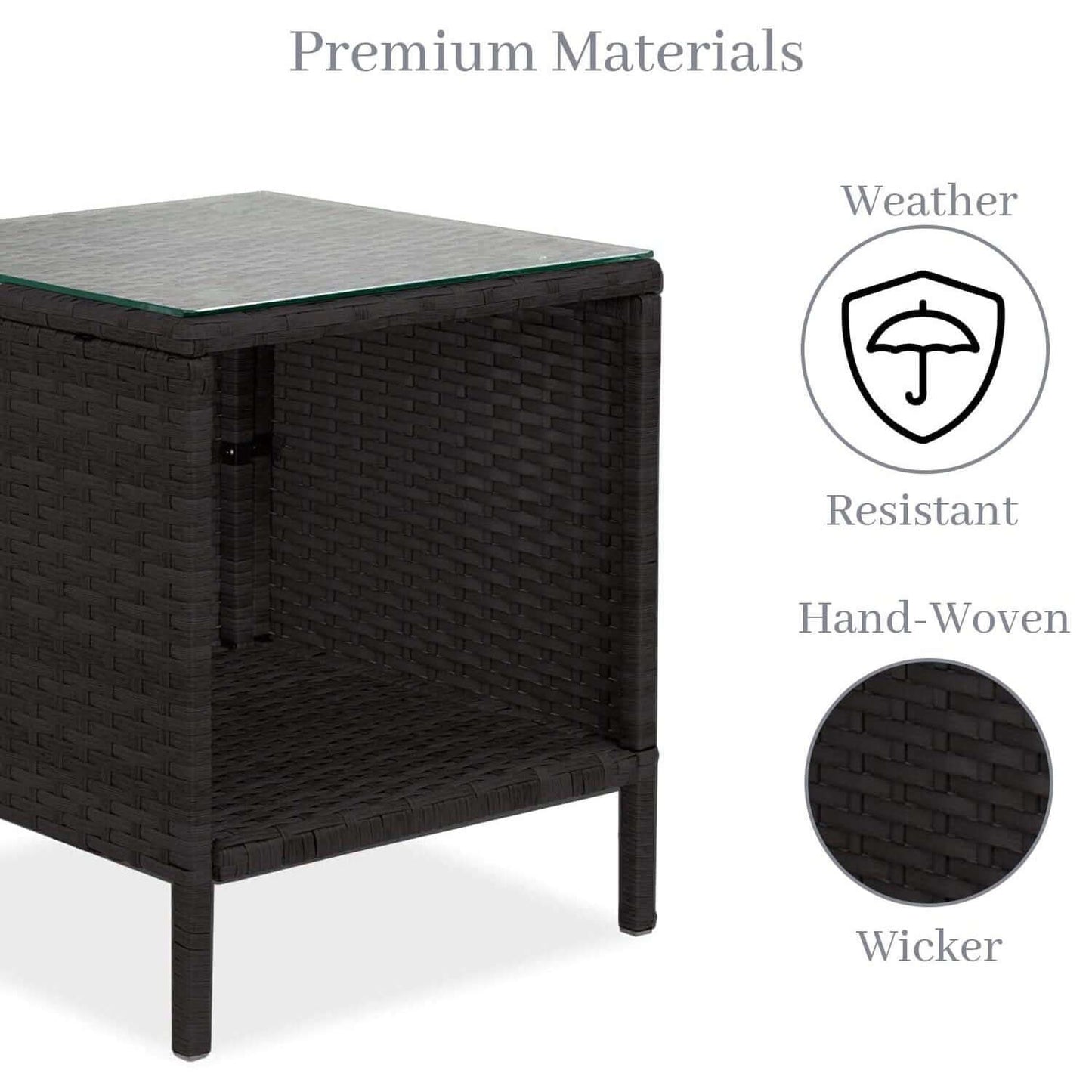 Black 2 Seat Rattan Bistro Set & Low Drinks Table