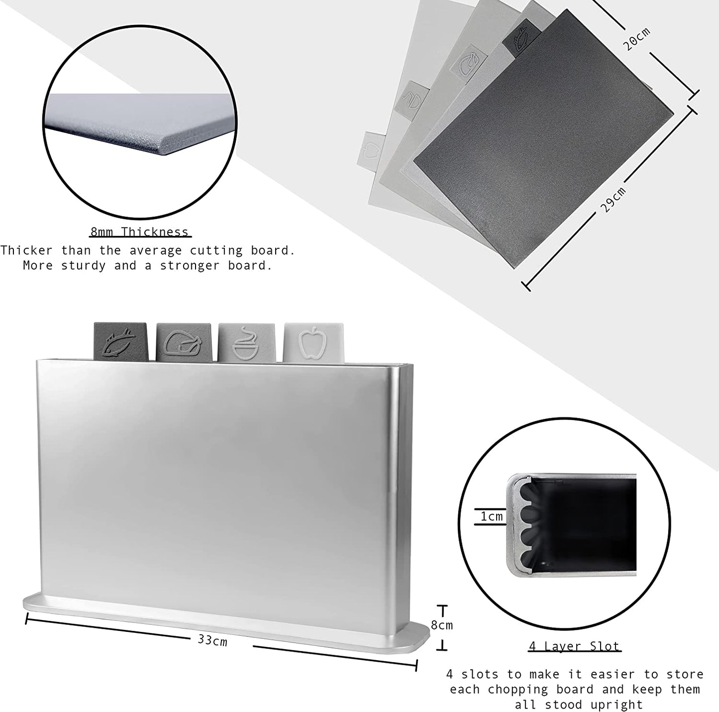 Set off 4 Chopping Board Set - Premium Extra Thick Colour Coded Index
