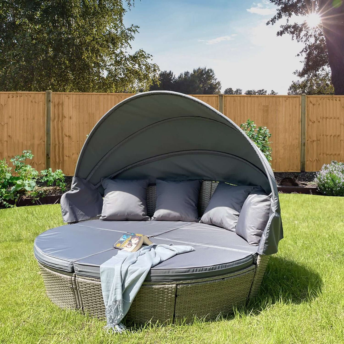 Grey Adjustable Outdoor Rattan Garden Day Bed