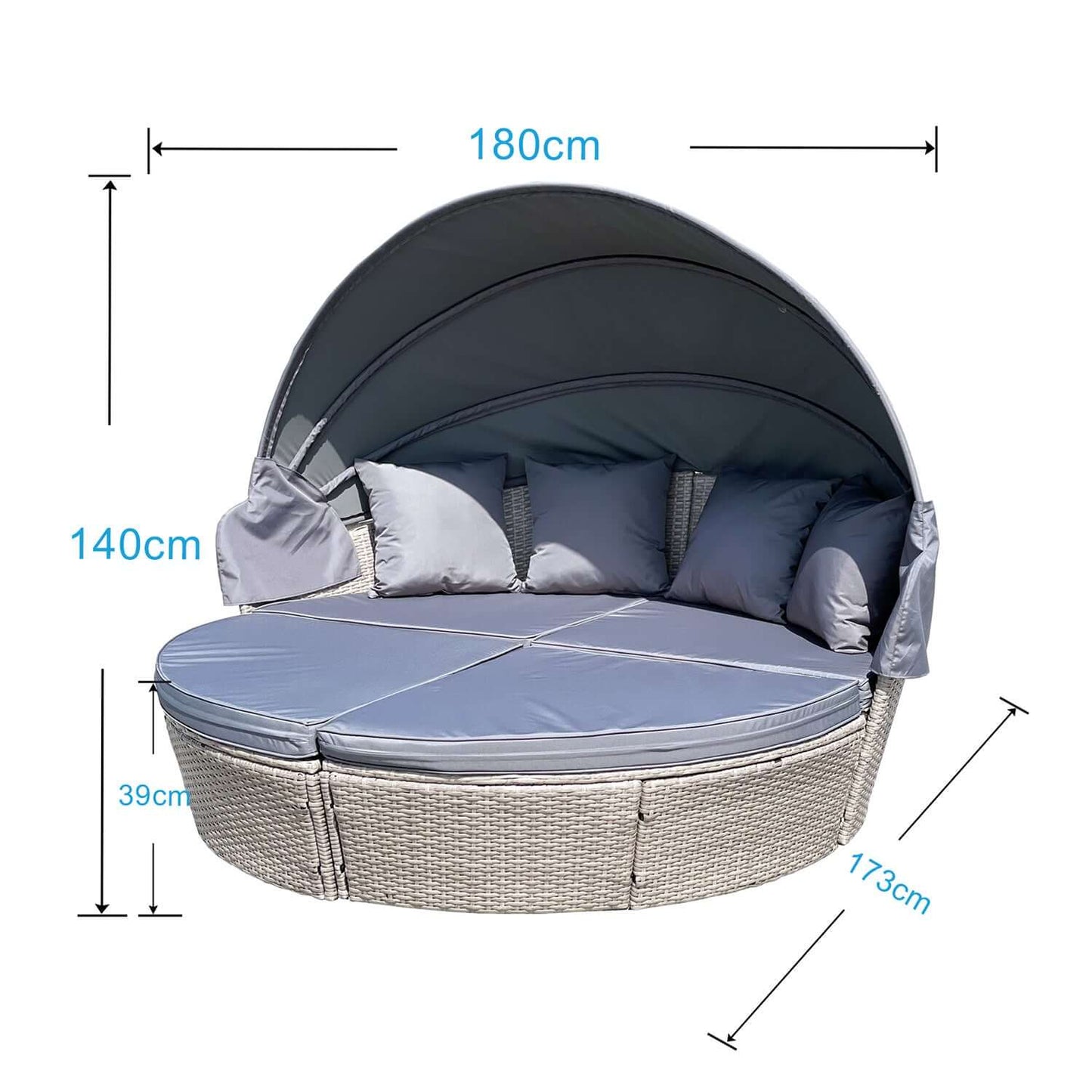 Grey Adjustable Outdoor Rattan Garden Day Bed