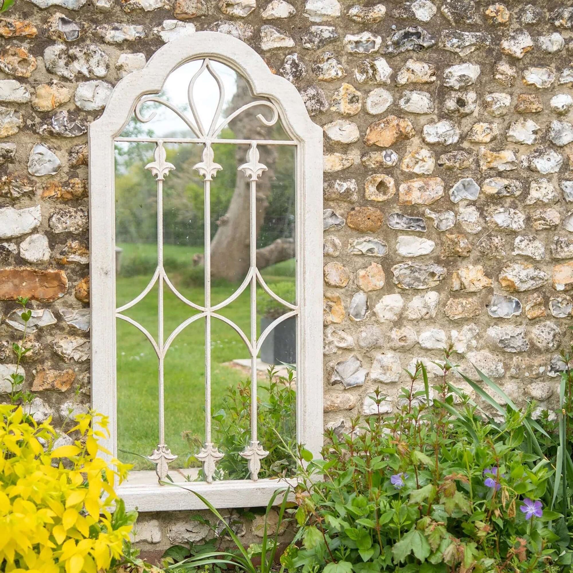 Large Arched Garden Wall Mirror - Lyon white