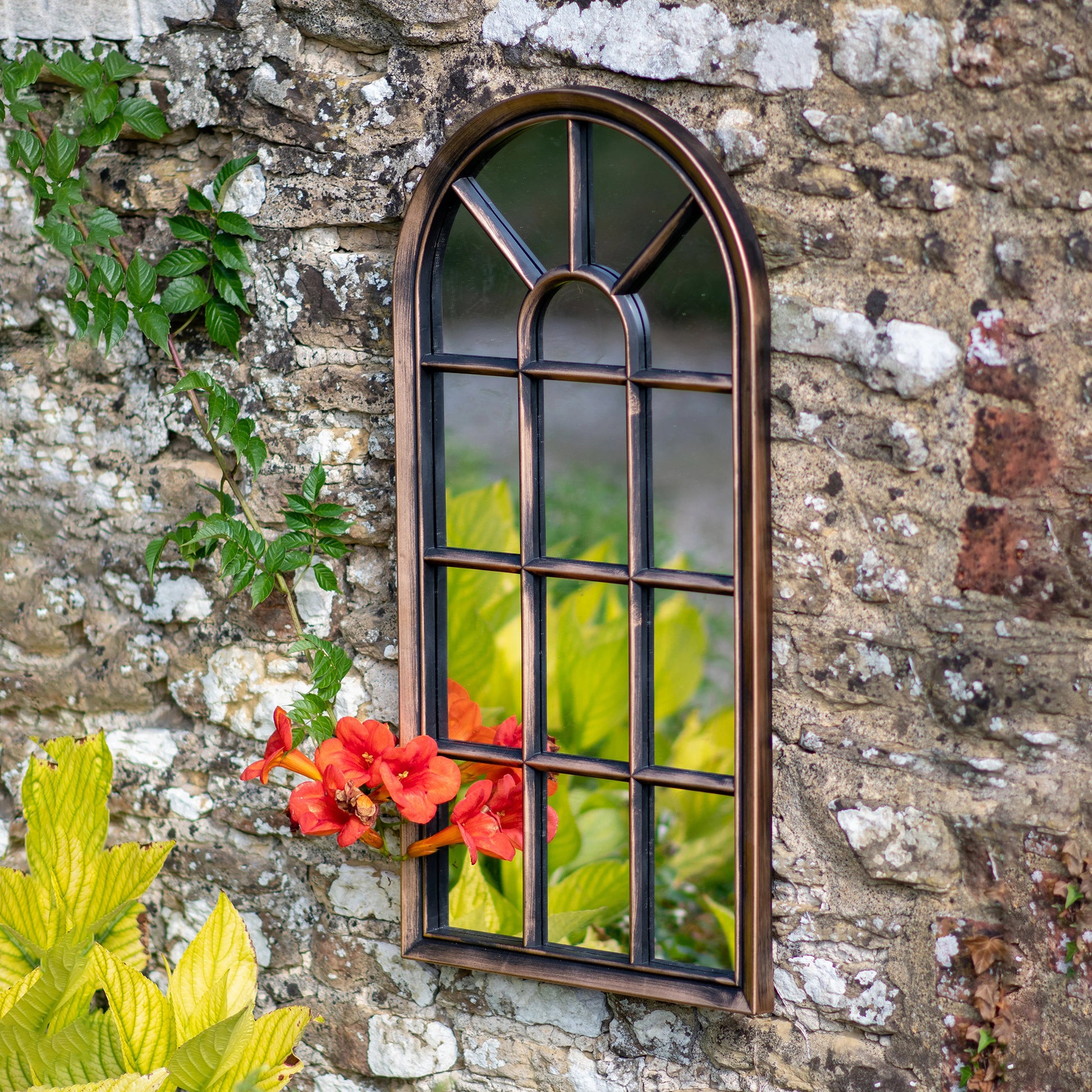 Large Arched Garden Wall Mirror - Modena Copper