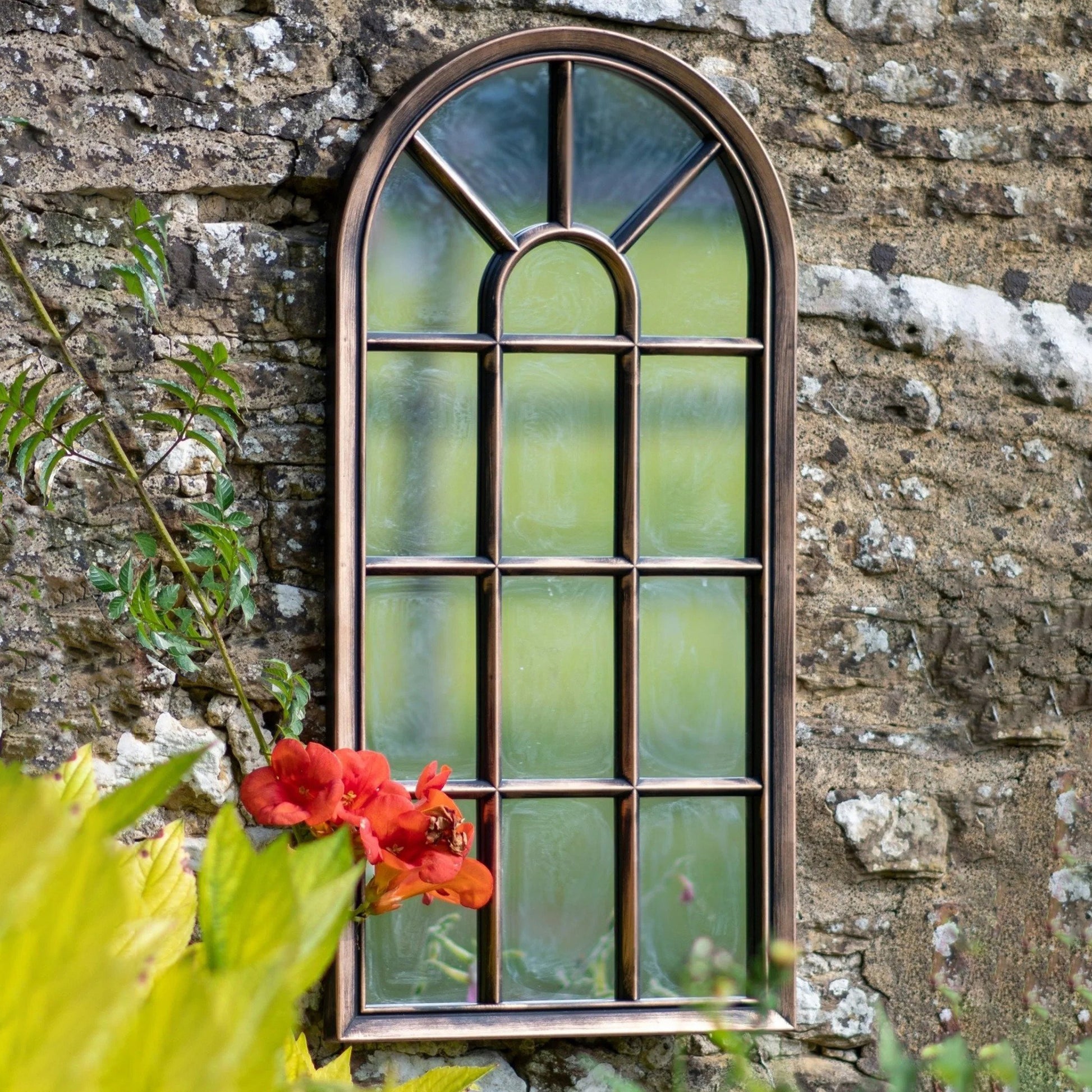 Large Arched Garden Wall Mirror - Modena Copper