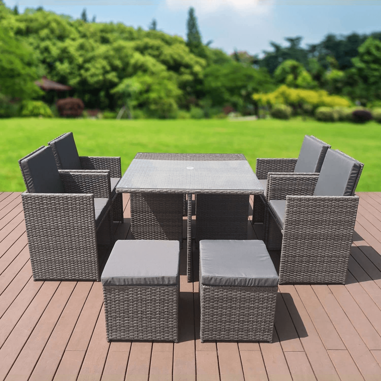 8 Seat Cube Rattan Garden Furniture Set Weatherproof Cover