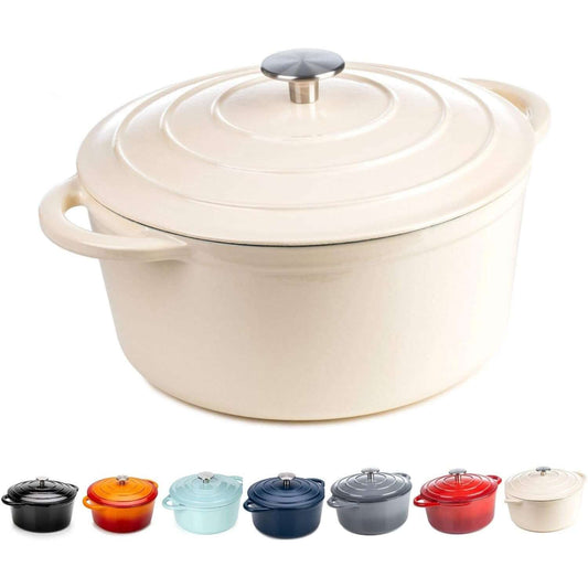 2.7L , 3.9L or 5.2L Round Cast Iron Casserole Oven Roasting Dish - 6 Colours - Induction & Gas Safe Dutch - with Lid
