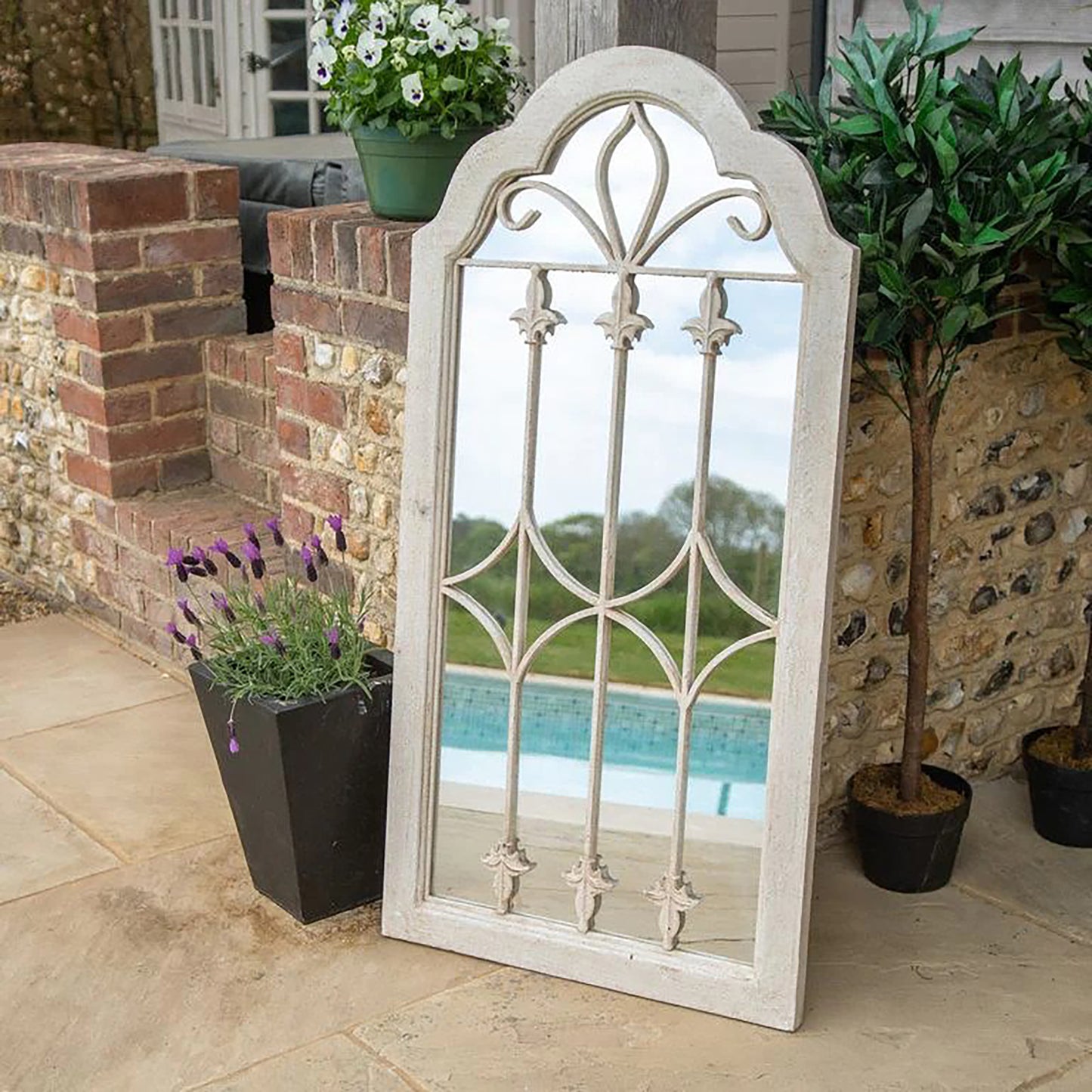 Large Arched Garden Wall Mirror - Lyon white