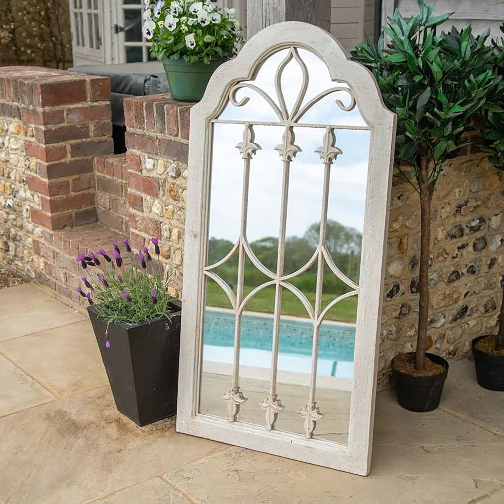 Large Arched Garden Wall Mirror - Lyon white