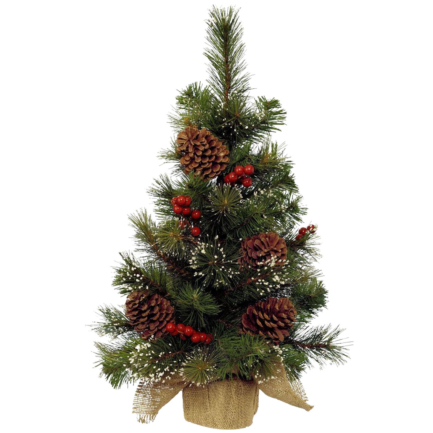 Small Pine Cone & Berries Christmas Tree with Hessian Base, Tabletop Artificial Pine Christmas Tree 45cm/1.5ft or 60cm/2ft