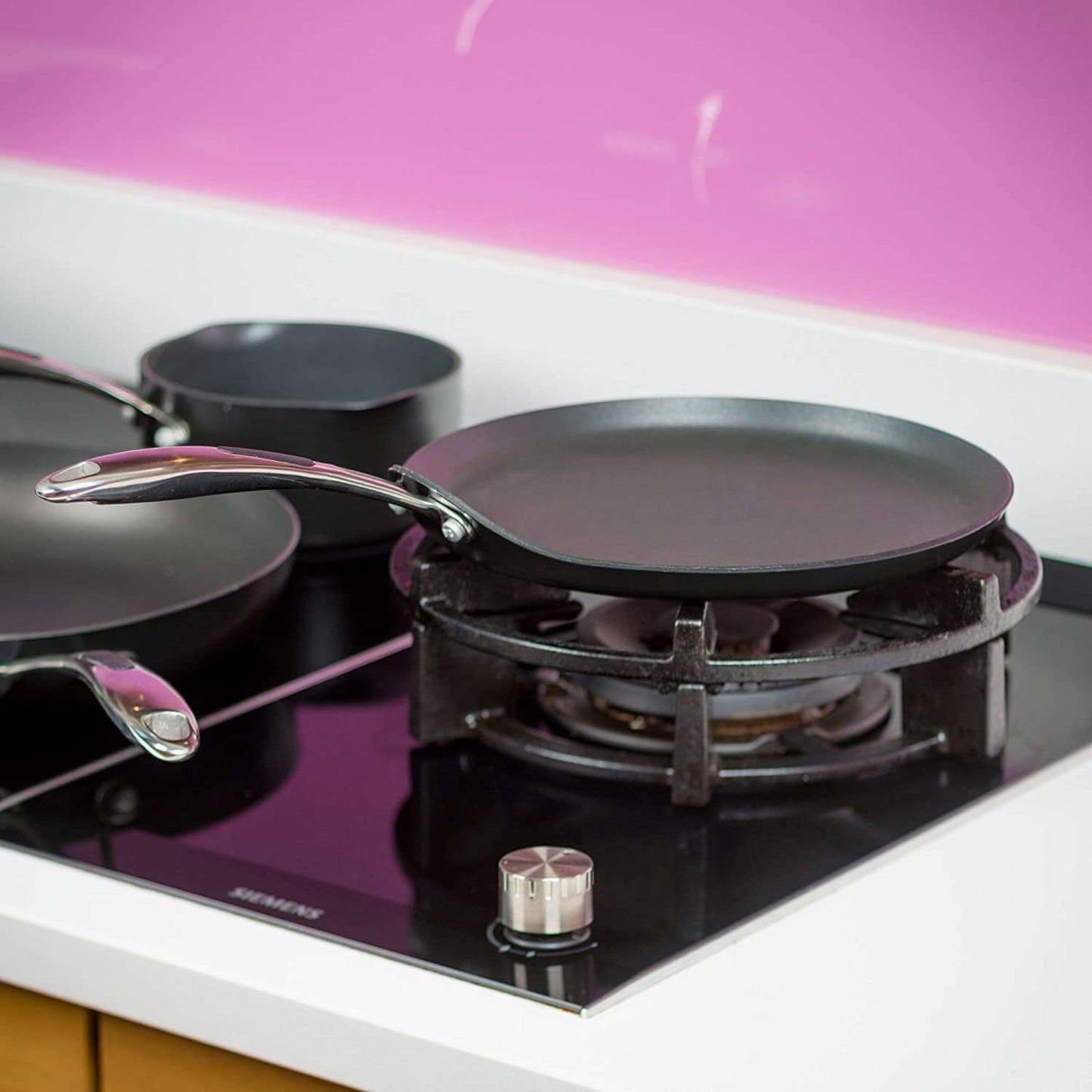 24cm Grey Stainless Steel Pancake Pan - Guaranteed Non-Stick Crepe Pan – Induction Suitable