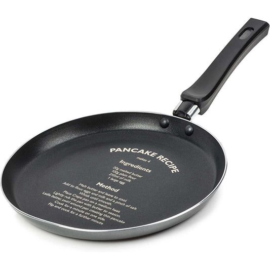 24cm Grey Pancake Pan - Guaranteed Non-Stick Crepe Pan with Recipe Imprinted – Induction Suitable - EAN 5056337100628