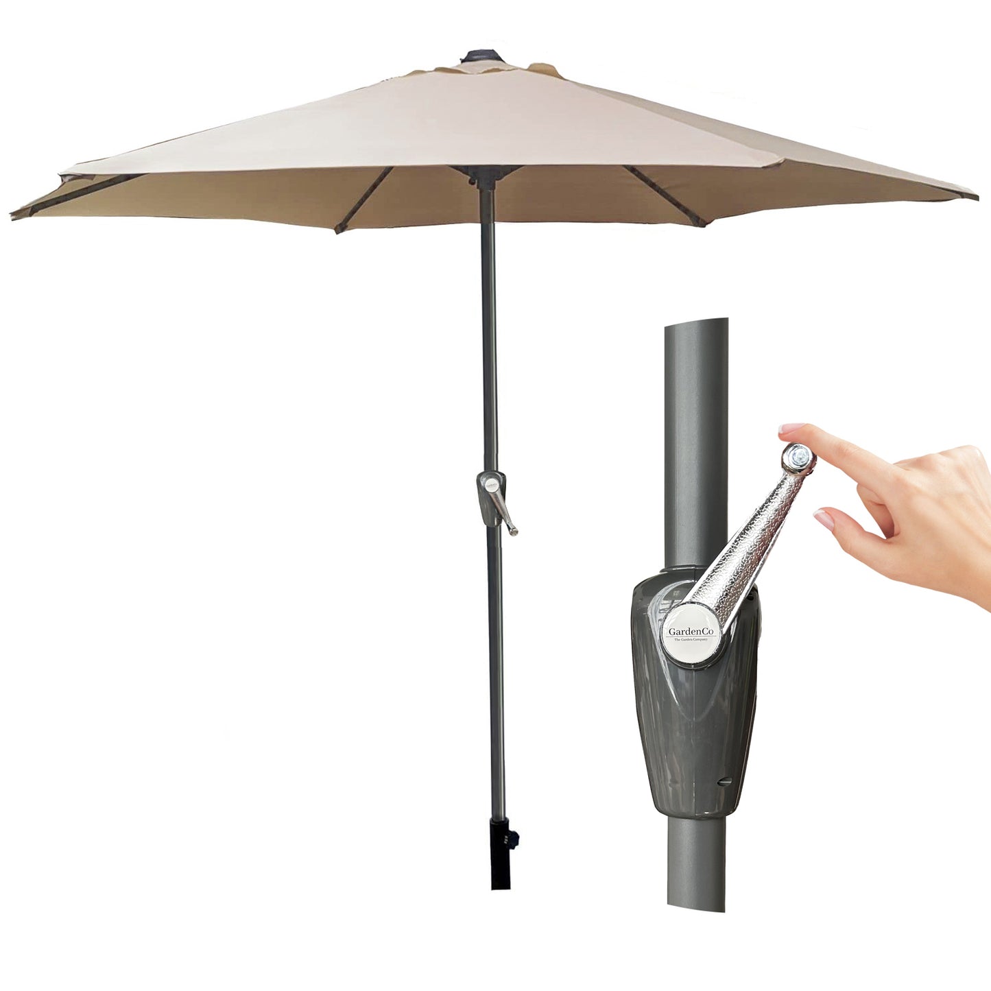 Taupe 2m Outdoor Parasol - Garden Outdoor Crank Up Parasol Umbrella - UV Rated 50 - 38mm Pole (Copy)