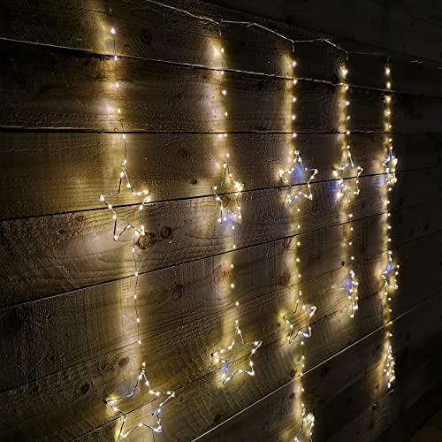 Christmas Star String Curtain Lights Window Decoration with 312 LEDs - Warm White Indoor Premier 1.3 x 1.2m Static or Flashing