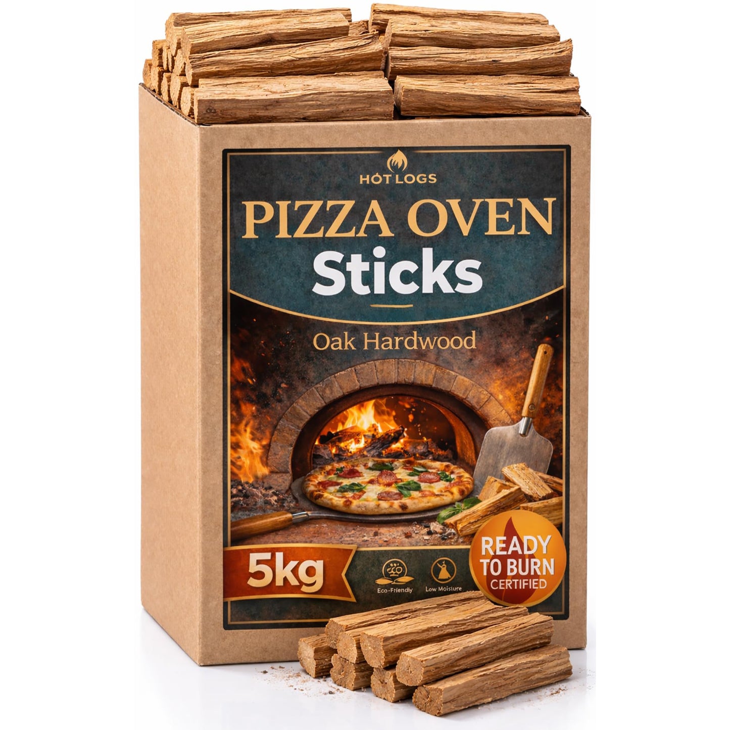 5kg Premium Oak Wood Pizza Sticks Ready to Burn Fire Kindling for Small Pizza Ovens - High Heat 13.5cm Outdoor Kiln Dried Hardwood for Garden and Patio