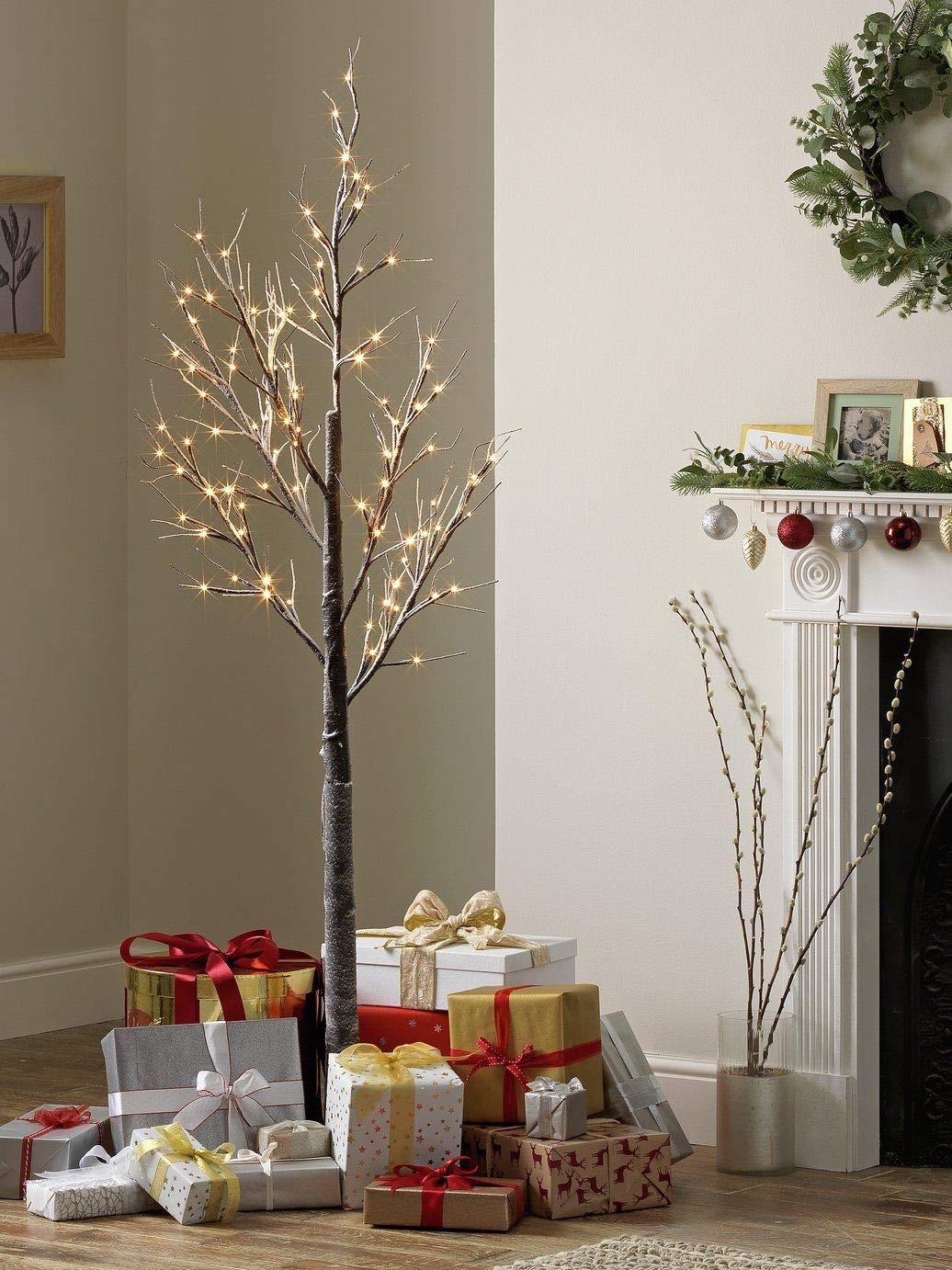 Christmas Pre-Lit LED Twig Tree - White Snow Birch Outdoor or Indoor 4ft - 5056337105180