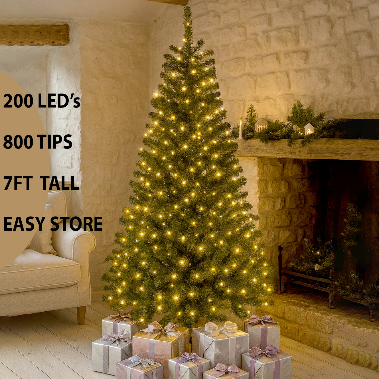 7FT. Colour Select Pre-Lit Christmas Tree with Colour Select LED Lights - 5056337105999