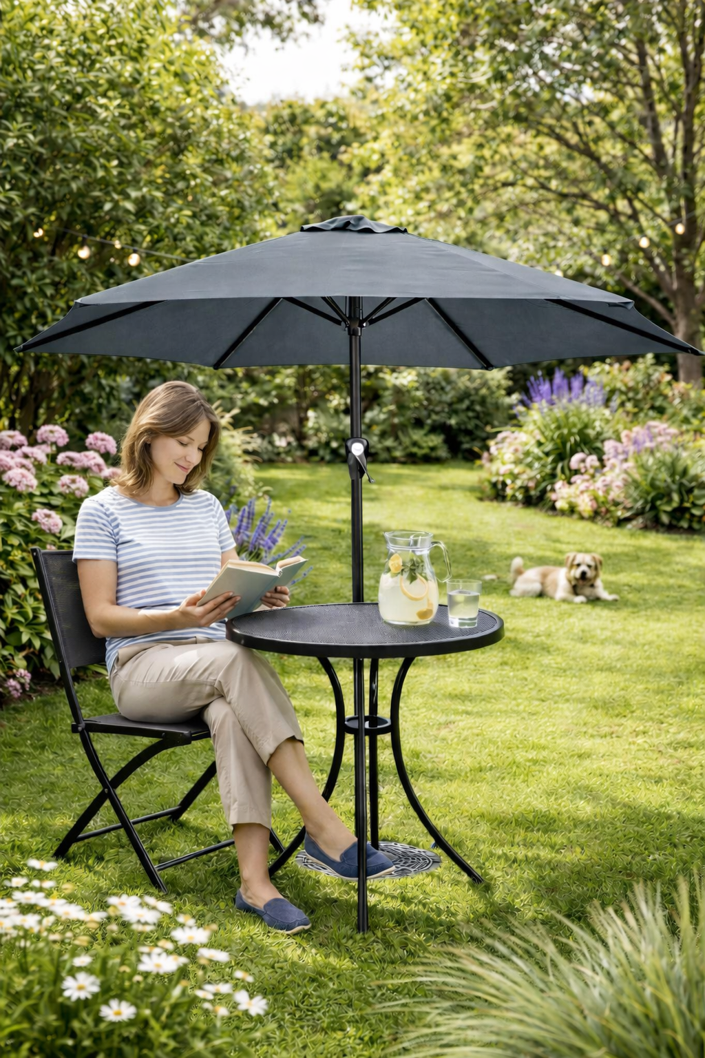 Grey 2m Outdoor Parasol - Garden Outdoor Crank Up Parasol Umbrella - UV Rated 50 - 38mm Pole
