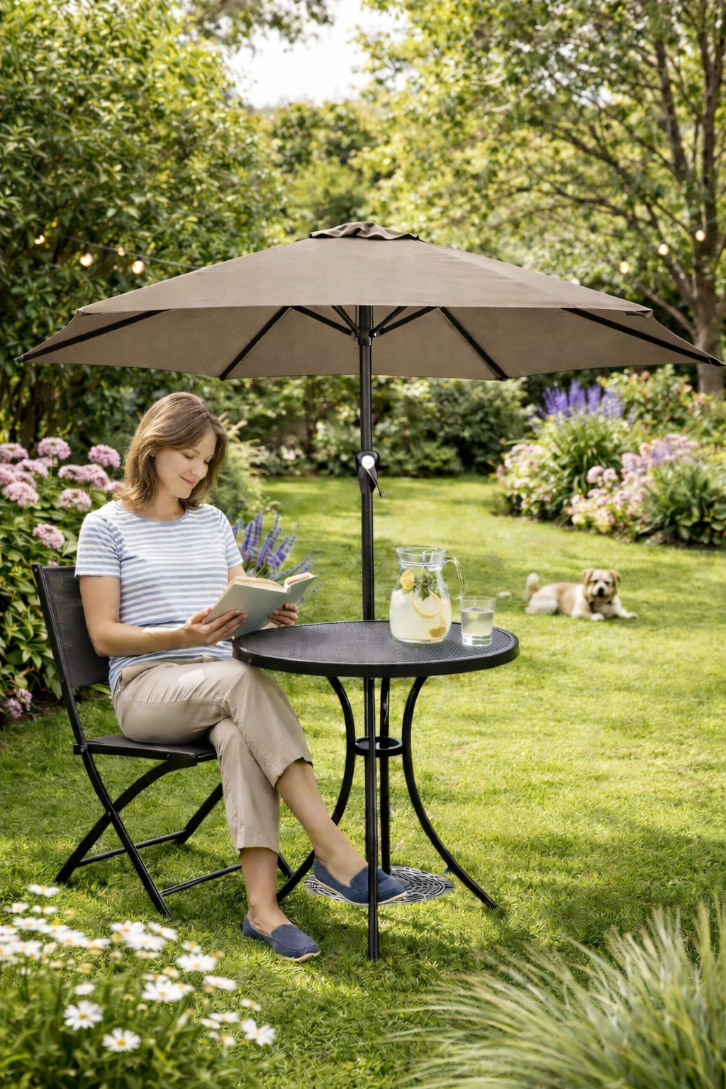 Taupe 2m Outdoor Parasol - Garden Outdoor Crank Up Parasol Umbrella - UV Rated 50 - 38mm Pole (Copy)