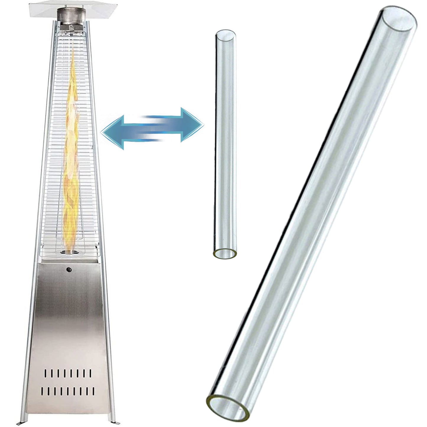 Spare Replacement Glass Tube Only 125 x 10cm for Standing Gas Patio Heater Pyramid Flame 13kW