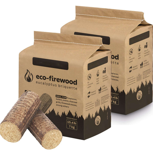 2x 7kg Eco Firewood Eucalyptus Hot Burning Briquettes for Open fires, charcoal & kiln dried log eco-alternative. (2 Pack)