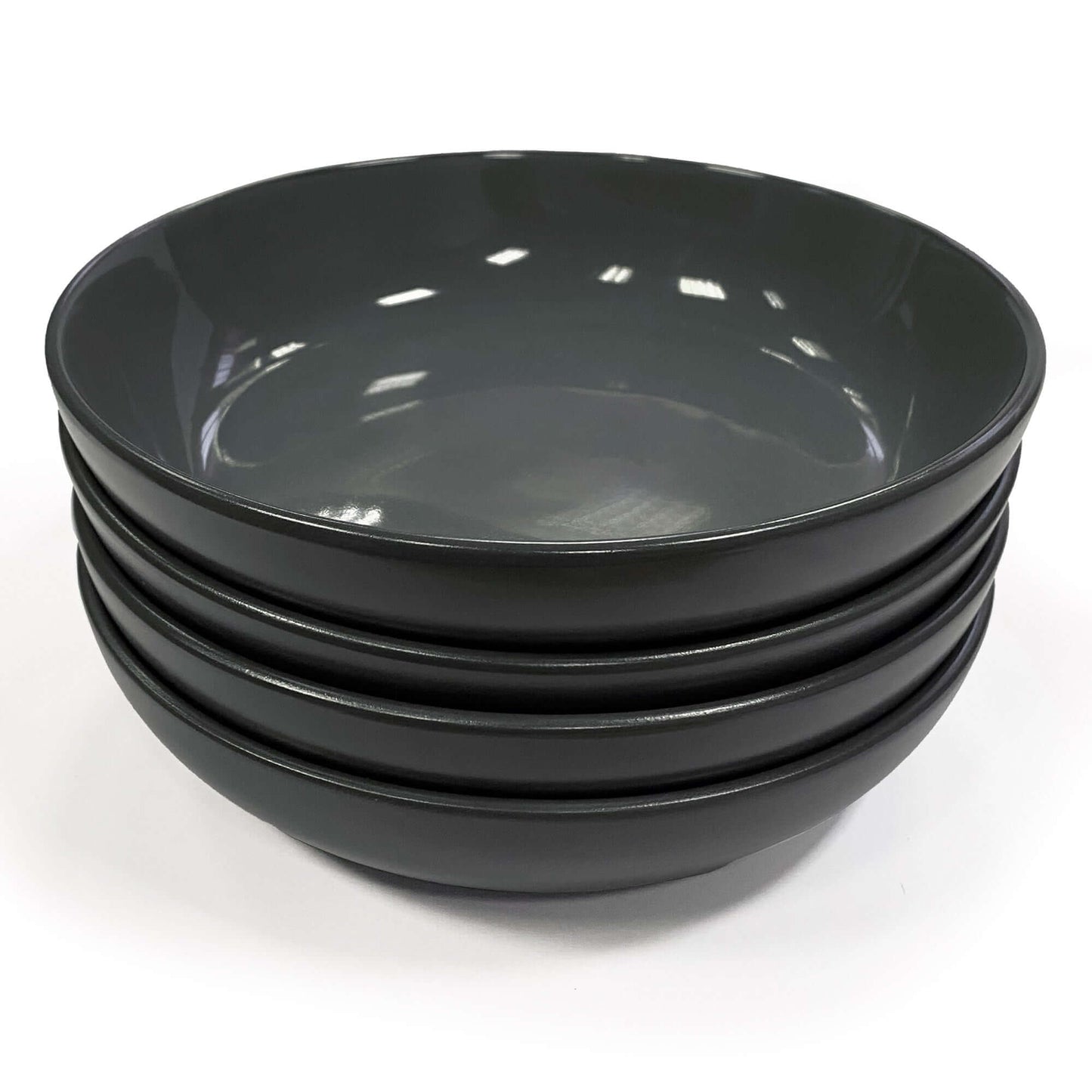 Amalfi Ceramic Pasta Bowl Dinnerware Set Dinner (Charcoal, 4 Piece Set)