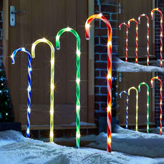 Christmas Four Piece 73cm Candy Cane Pathway Lights with 40 LED's - Red or Multi-Coloured.