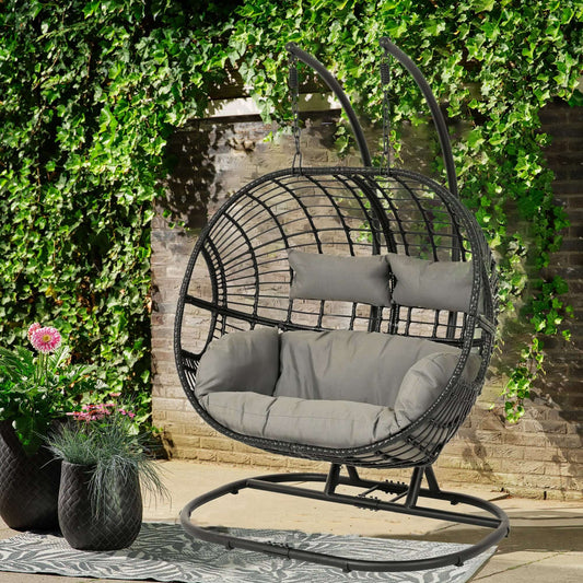 Black Vienna Rattan Hanging Hanging Double Egg Chair