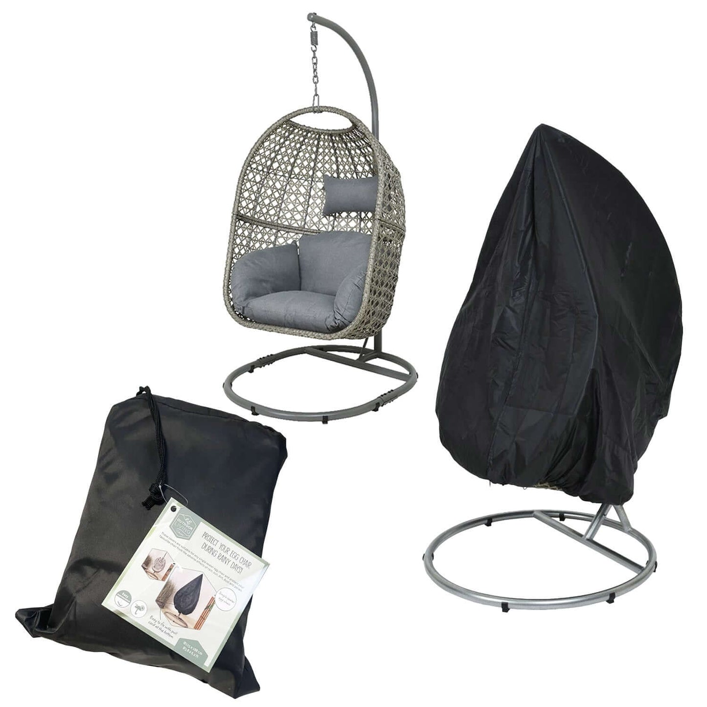 Black Outdoor Cover for Single Egg Chair - Garden Furniture Swing Frame Cover