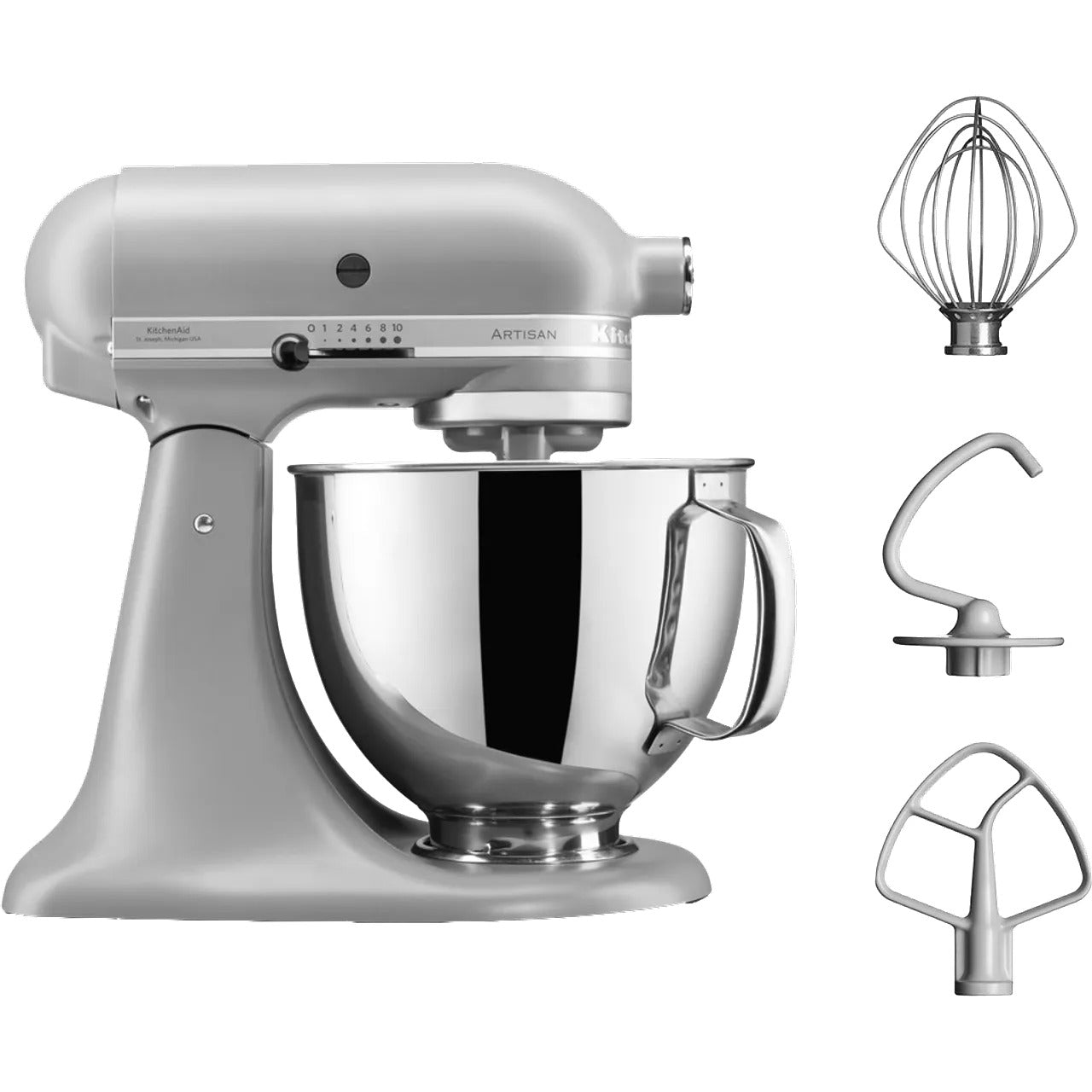 KitchenAid ™ Artisan Mixer 4.8L Matte Grey - Includes Wire Whisk, Dough Hook and Flat Beater (5KSM125BFG)