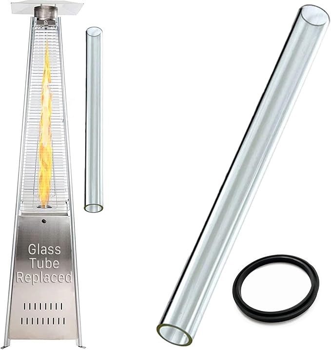GardenCo Outdoor Flame Patio Heater (TUBE ONLY HEATER NOT INCLUDED) - Stainless Steel Gas Pyramid Patio Heater - Weatherproof Cover and Wheels - 13Kw (Spare Glass Tube with Rubber Seal) UPC 5056337110467
