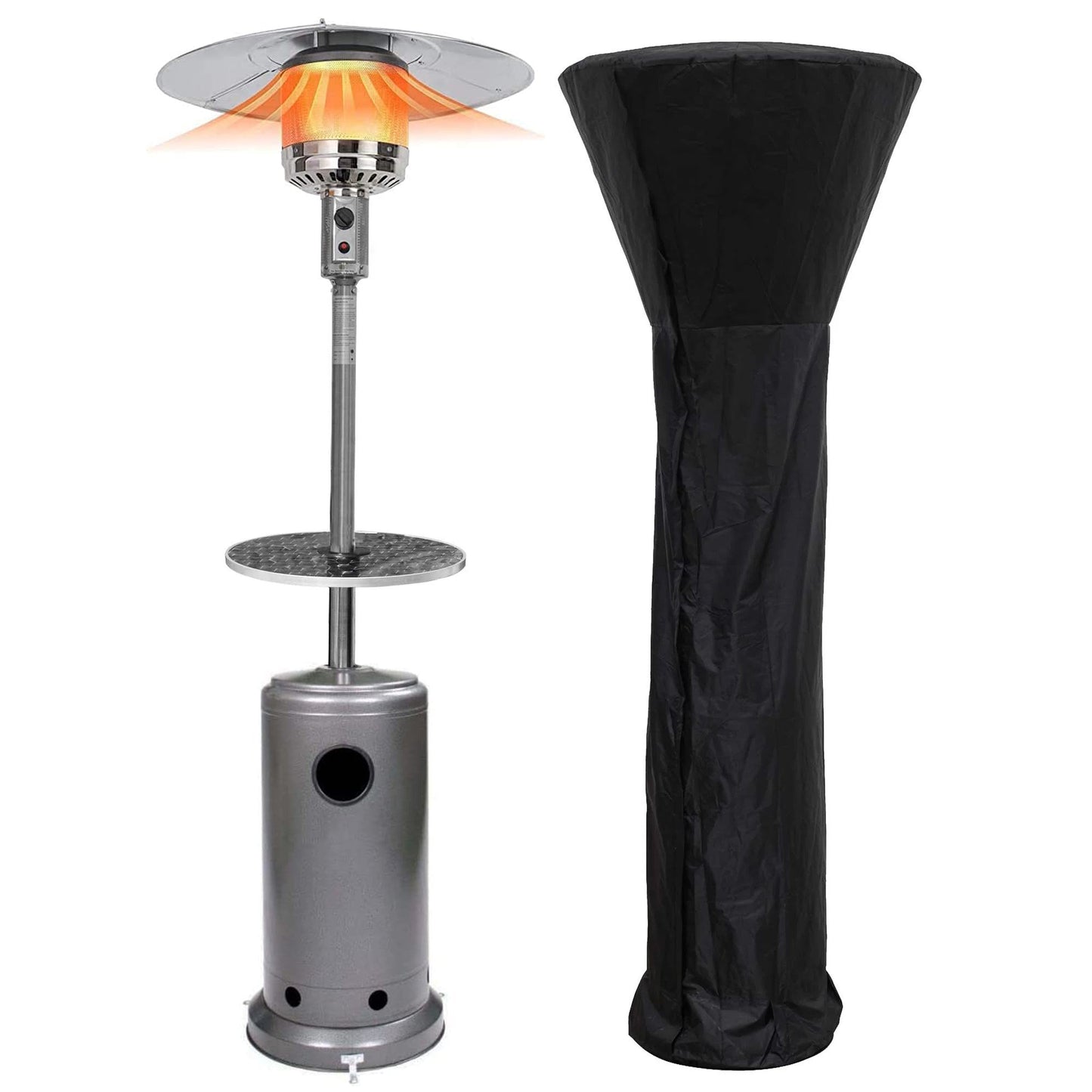 GardenCo Freestanding Outdoor Gas Patio Heater with Drinks Table Colour: Silver - 13.5KW