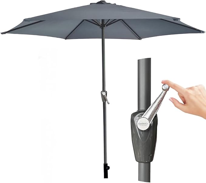 Grey 2m Outdoor Parasol - Garden Outdoor Crank Up Parasol Umbrella - UV Rated 50 - 38mm Pole