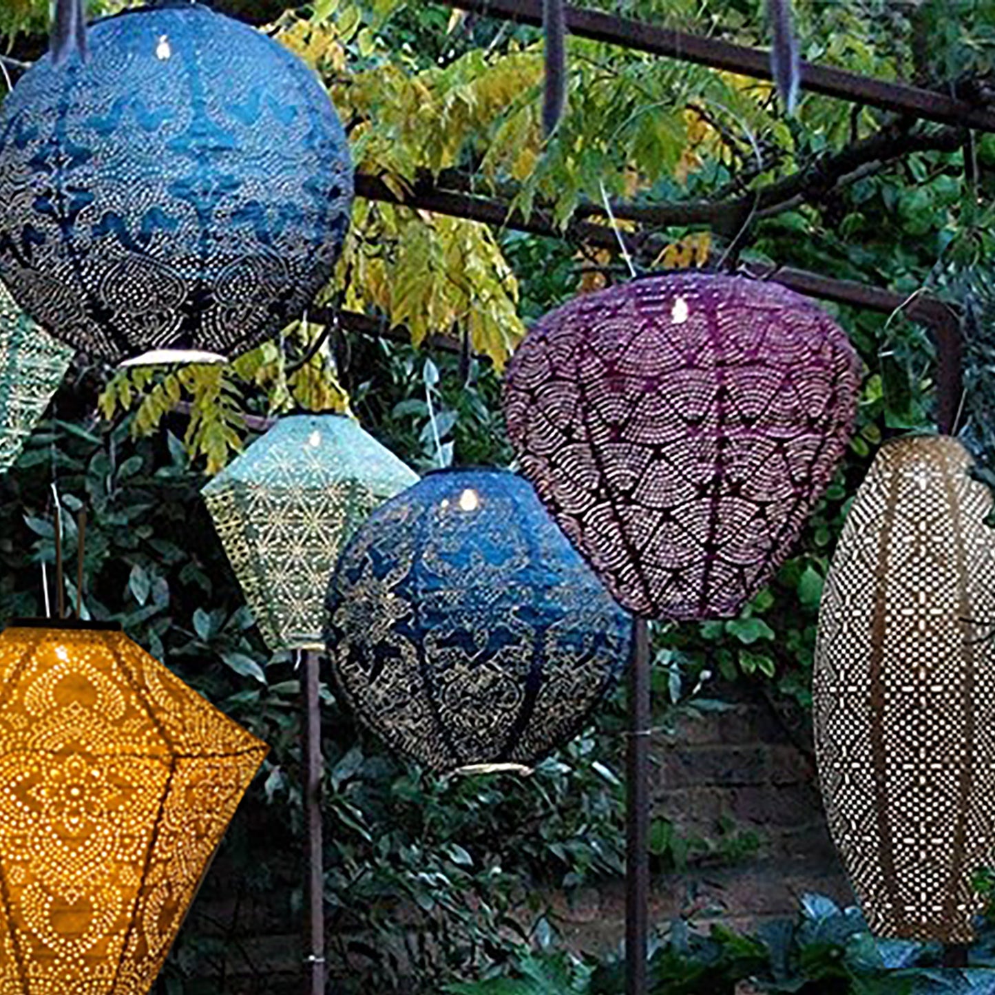 Solar Powered LED Large Garden Lantern Outdoor Light - Select Colours & Shapes