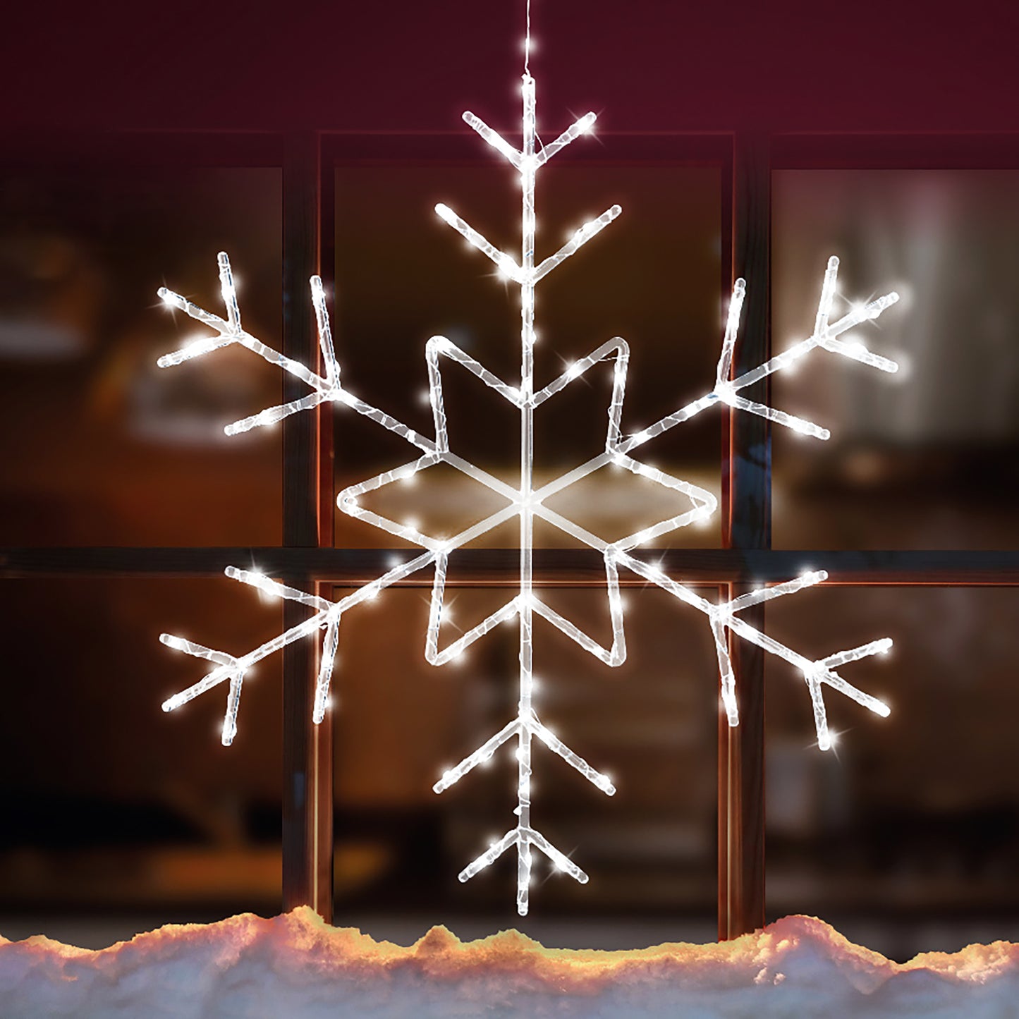 Dawsons Living Christmas Snowflake  Window/Wall Decoration with LED Lights - Cool White, Warm White and Multi-Coloured - Indoor and Outdoor